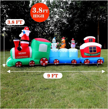 Tren navideño inflable de Papá Noel para decoración de exteriores, luz LED de 2,7 m