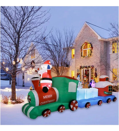 Tren navideño inflable de Papá Noel para decoración de exteriores, luz LED de 2,7 m