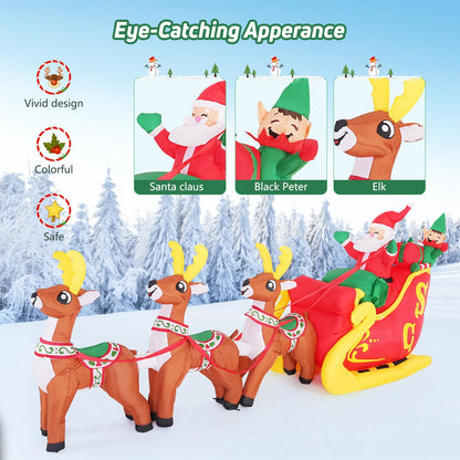 Christmas Inflatable Santa Claus on Sleigh with 3 Reindeer & Christmas Tree