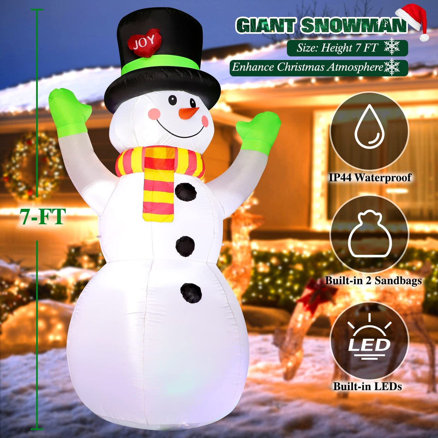 7 FT Giant Snowman InflatablesOutdoor Decorations