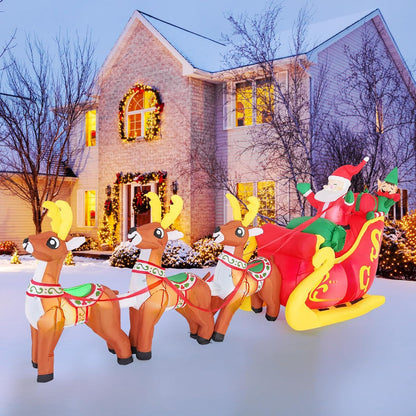 Christmas Inflatable Santa Claus on Sleigh with 3 Reindeer & Christmas Tree